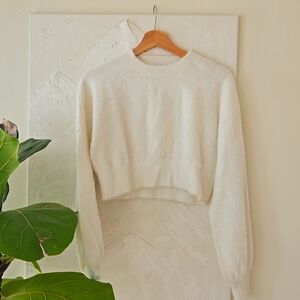 White Crew Neck Cropped Sweater